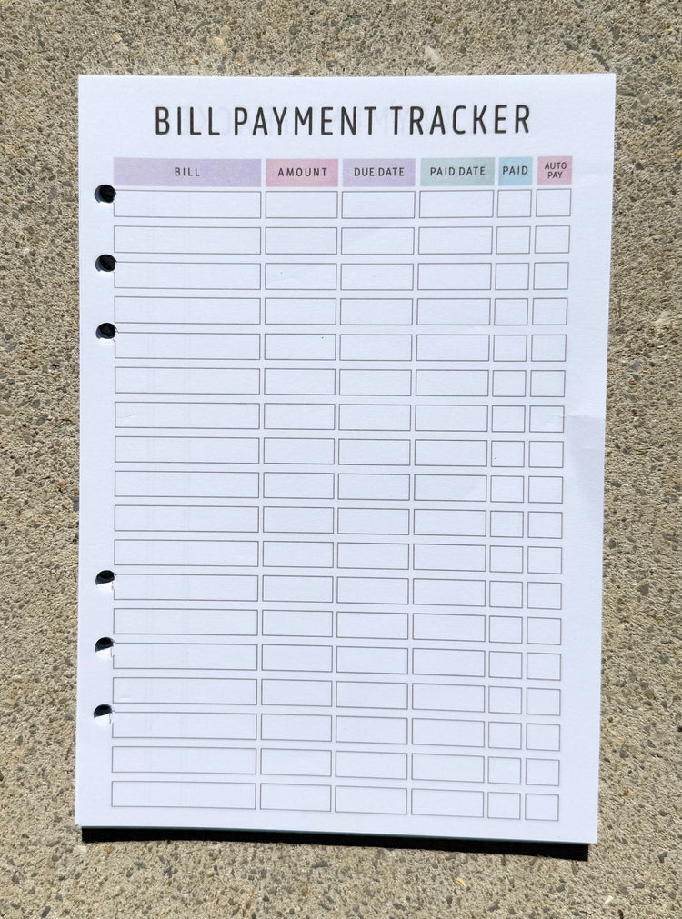 Bill Tracker Refill Paper